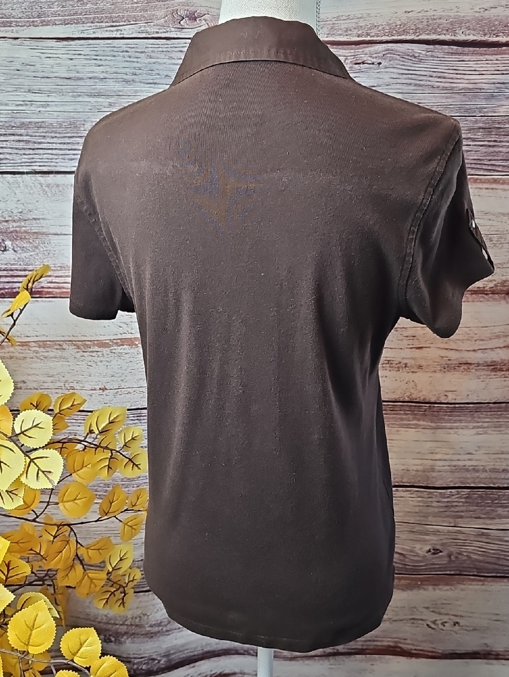 NEW STYLE & CO BROWN SHORT SLEEVE BUTTON-UP UTILITY CAMP SHIRT - Picture 6 of 12
